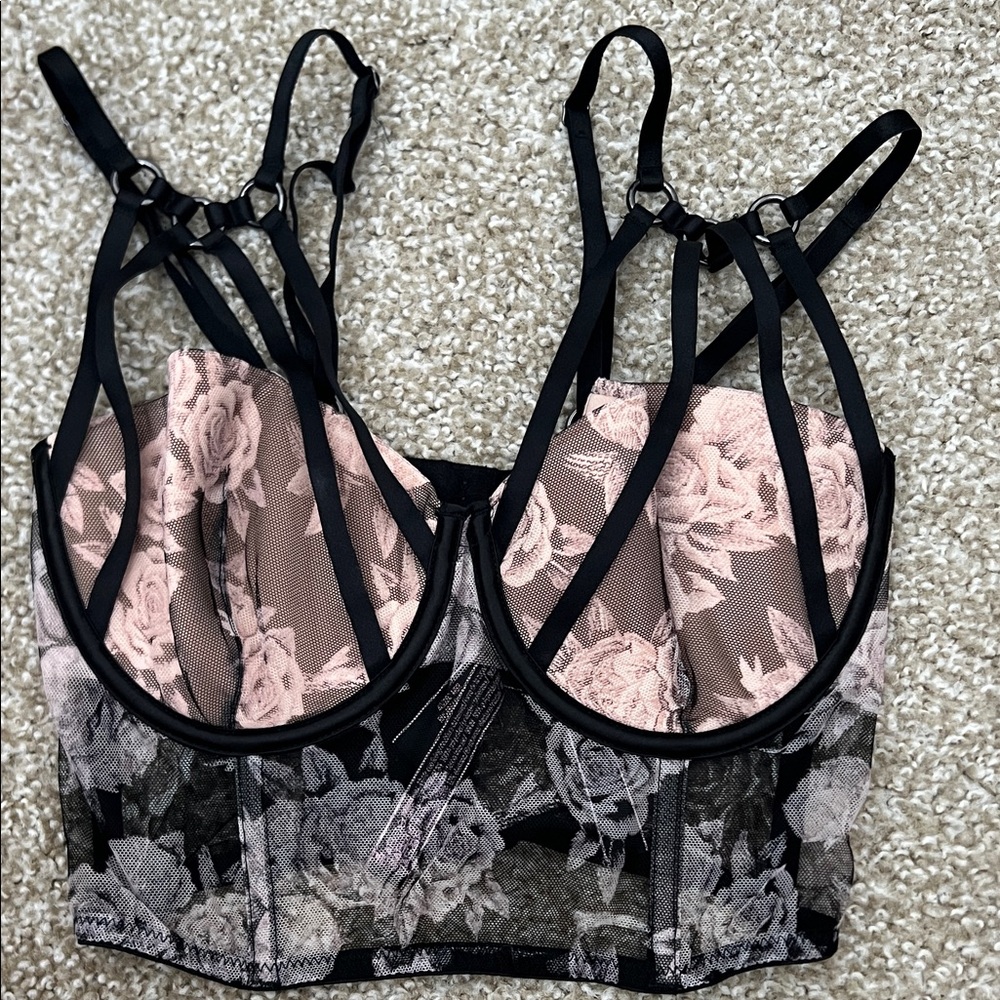Victoria's Secret Black and Pink Floral Bustier